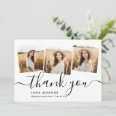 Moderne minimale 4 Photo Collage Script-Afstuderen Bedankkaart (Staand voorkant)
