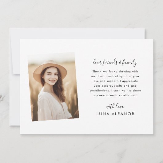 Moderne minimale 4 Photo Collage Script-Afstuderen Bedankkaart (Achterkant)