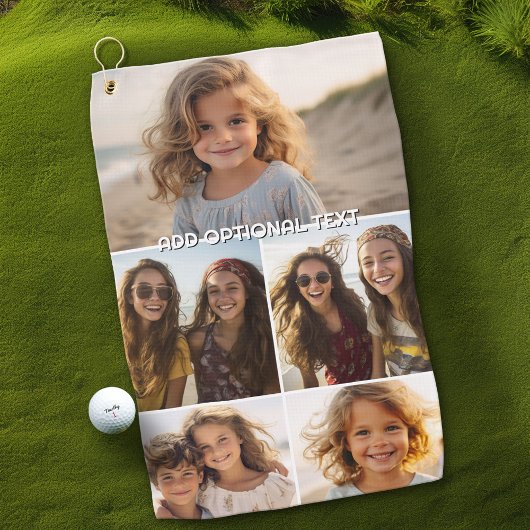 Moderne minimale 5 foto collage met tekst golfhanddoek