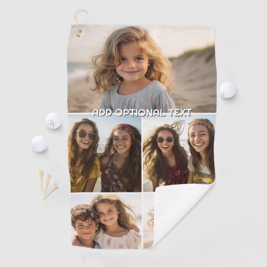 Moderne minimale 5 foto collage met tekst golfhanddoek (Insitu)