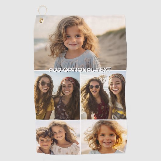 Moderne minimale 5 foto collage met tekst golfhanddoek (Voorkant)