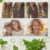 Moderne minimale 5 foto collage met tekst theedoek (Gevouwen)