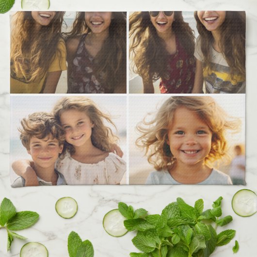 Moderne minimale 5 foto collage met tekst theedoek (Gevouwen)