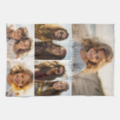 Moderne minimale 5 foto collage met tekst theedoek (Horizontaal)