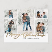 Moderne, minimale 5-foto-kerstelegant script feestdagenkaart (Voorkant)