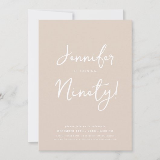 Moderne minimale 90e verjaardag Script Champagne Kaart (Voorkant)