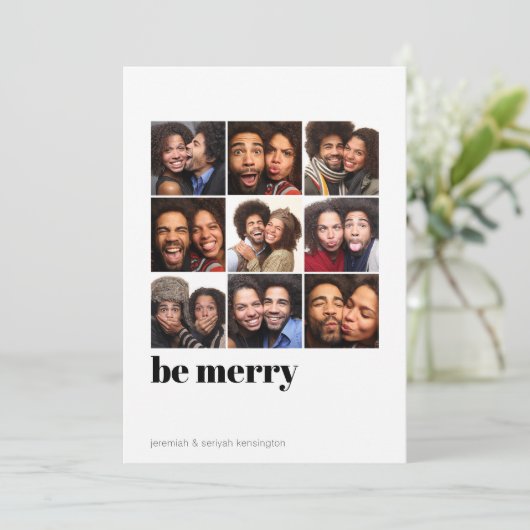 Moderne, minimale 9 foto's zijn prettige feestdag  feestdagenkaart (Staand voorkant)