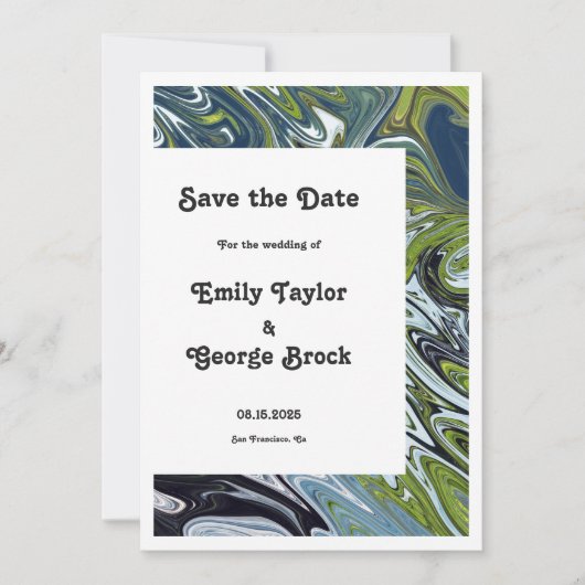 Moderne minimale Abstracte artistieke bruiloft in Save The Date (Voorkant)