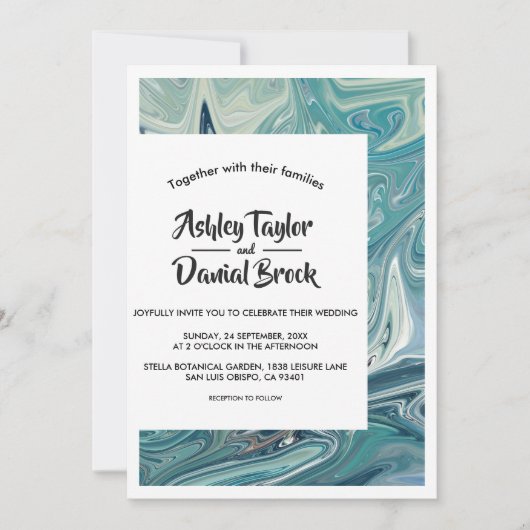 Moderne, minimale Abstracte fijne tekenbruiloft Kaart (Voorkant)