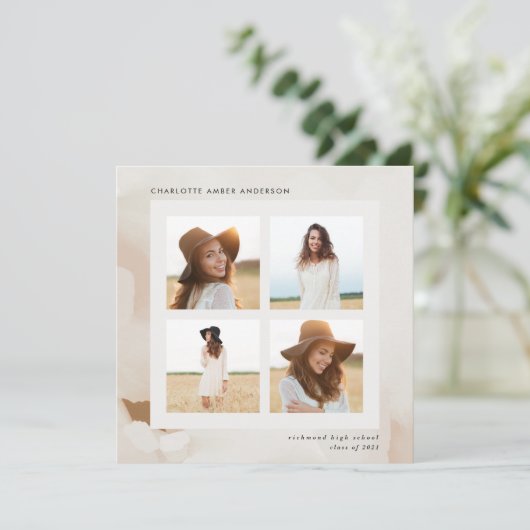 Moderne minimale abstracte fotocollage afstuderen kaart (Staand voorkant)