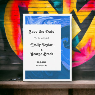 Moderne minimale Abstracte marinesblauwe golven Save The Date