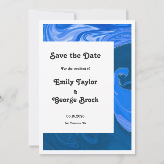Moderne minimale Abstracte marinesblauwe golven Save The Date (Voorkant)