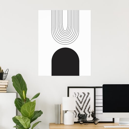 Moderne, minimale Abstracte zwart-wit uit de midde Poster (Thuiskantoor)