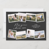 Moderne minimale acht foto's nieuw jaar zwarte fam feestdagenkaart (Voorkant)