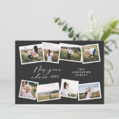 Moderne minimale acht foto's nieuw jaar zwarte fam feestdagenkaart (Staand voorkant)