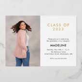 Moderne minimale Afstuderen 2 Foto Gold Foil Invit Folie Uitnodiging (Achterkant)