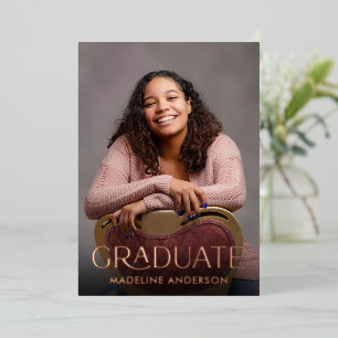 Moderne minimale Afstuderen 2 Foto Roos Gold Folie Uitnodiging