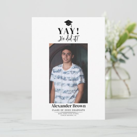 Moderne minimale Afstuderen foto aankondiging (Staand voorkant)