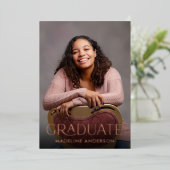 Moderne, minimale Afstuderen Roos voor foto's Gold Folie Uitnodiging (Staand Voorkant)