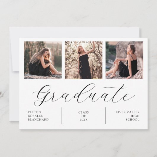 Moderne minimale Afstuderen voor 3 foto's Kaart (Voorkant)