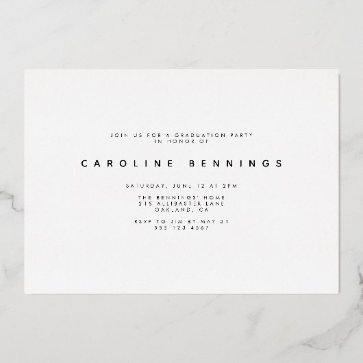 Moderne, minimale Afstuderen voor foto's Gold Folie Uitnodiging (Achterkant)