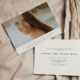 Moderne, minimale Afstuderen voor foto's Gold Folie Uitnodiging