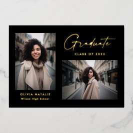 Moderne, minimale Afstuderen voor zwart-wit en Gol Folie Uitnodiging