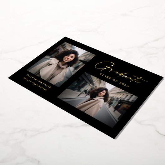 Moderne, minimale Afstuderen voor zwart-wit en Gol Folie Uitnodiging (Gedraaid)