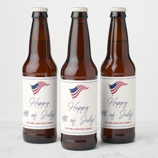 Moderne minimale Amerikaanse vlag op 4 juli Bier Etiket (Flessen)
