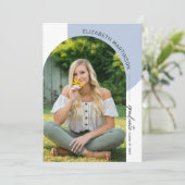 Moderne minimale Arch 2 Photo Blue Afstuderen Kaart (Staand voorkant)