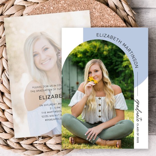 Moderne minimale Arch 2 Photo Blue Afstuderen Kaart