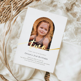 Moderne minimale Arch Foto 2e verjaardag Folie Uitnodiging