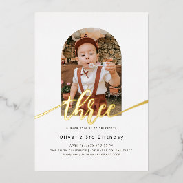 Moderne minimale Arch Foto 3rd Birthday Folie Uitnodiging