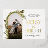 Moderne, minimale Arch Photo Merry & Bright Folie Feestdagenkaart (Voorkant)