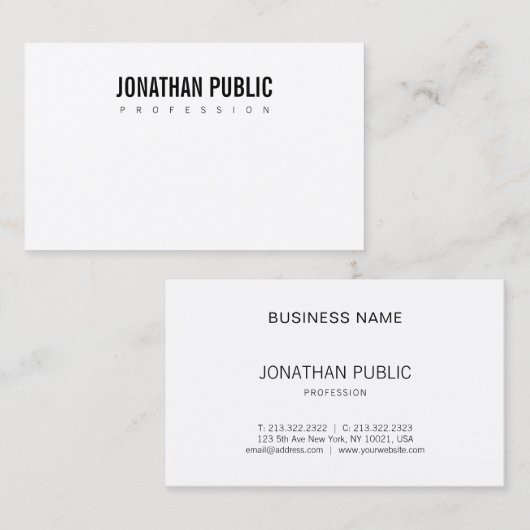 Moderne, minimale B&W Design Professional Plain Visitekaartje (Voorkant / Achterkant)