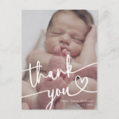 Moderne minimale Baby foto dank u script hart Aankondigingskaart (Voorkant)
