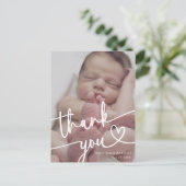 Moderne minimale Baby foto dank u script hart Aankondigingskaart (Staand voorkant)
