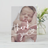 Moderne minimale Baby foto dank u script hart Bedankkaart (Staand voorkant)