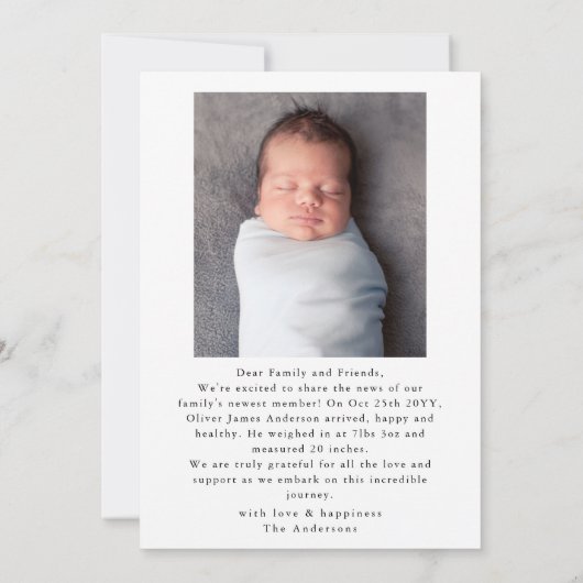 Moderne minimale Baby foto dank u script hart Bedankkaart (Achterkant)