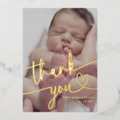 Moderne minimale Baby foto dank u script hart Folie Feestdagenkaart (Voorkant)