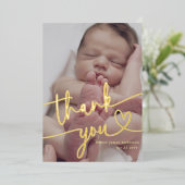 Moderne minimale Baby foto dank u script hart Folie Feestdagenkaart (Staand Voorkant)