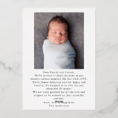 Moderne minimale Baby foto dank u script hart Folie Feestdagenkaart (Achterkant)