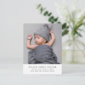 Moderne minimale baby jongen geboorte aankondiging briefkaart (Staand voorkant)