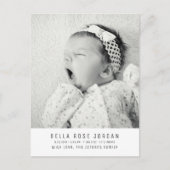 Moderne minimale baby meisje geboorte aankondiging briefkaart (Voorkant)