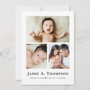 Moderne minimale babyfoto's collage raster Bedankt Aankondiging