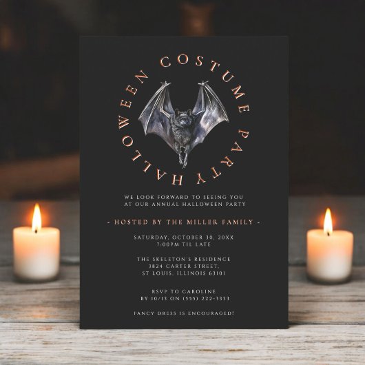 Moderne minimale bat Halloween kostuumfeest Kaart