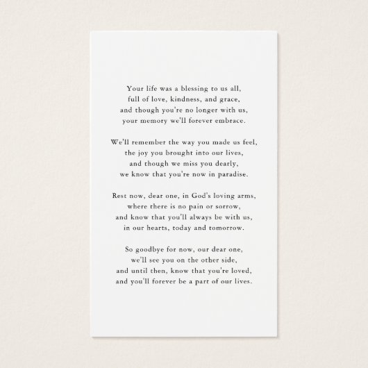Moderne minimale begrafenisherdenkingsfoto Kaart P (Achterkant)