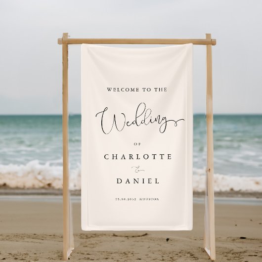 Moderne, minimale, beige bruiloft spandoek