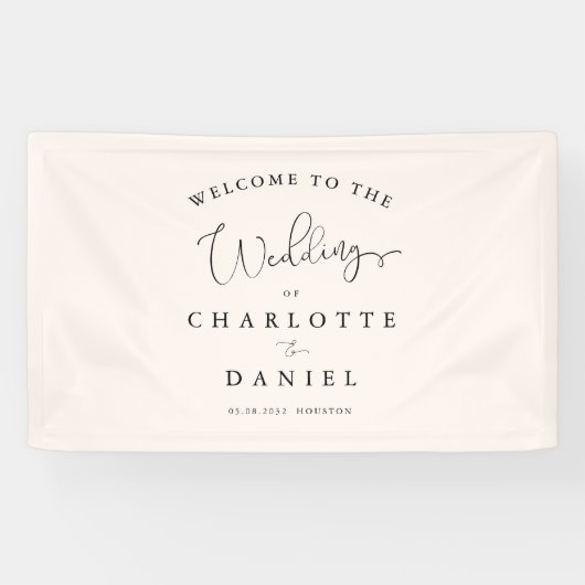 Moderne, minimale, beige bruiloft spandoek (Horizontaal)