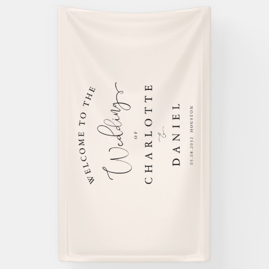 Moderne, minimale, beige bruiloft spandoek (Verticaal)